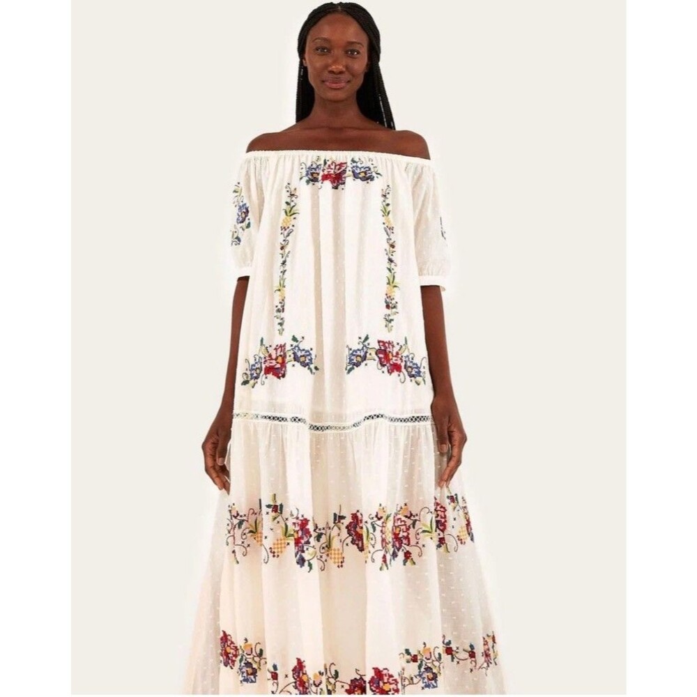 Farm Rio Brazil White Floral Tropical Embroidered Dress Small P NEW